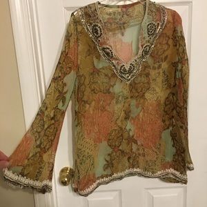 Boho Bohemian Long Sleeve Top Size Large